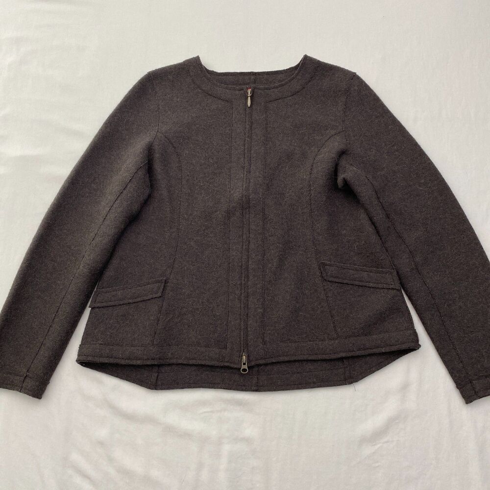 Beyond Threads Jacket Womens Medium Brown Alpaca Wool Full Zip Minimalist